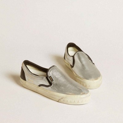 Golden Goose VCE Penstar Sneakers In Metallic Silver Leather With Black Leather Heel Tab