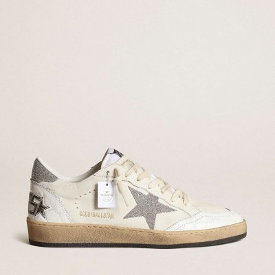 Golden Goose White Ball Star Sneakers With A Swarovski Crystal Star And Heel Tab