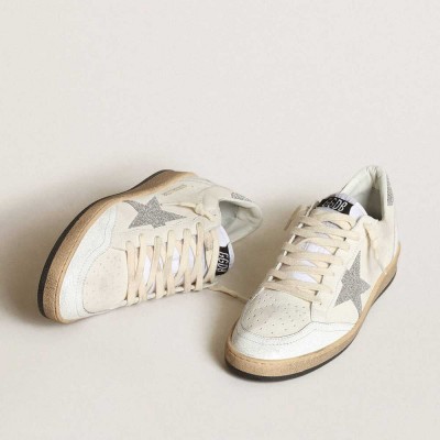 Golden Goose White Ball Star Sneakers With A Swarovski Crystal Star And Heel Tab