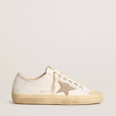 Golden Goose White Bio-based V-Star Sneakers With Dove-gray Leather Star