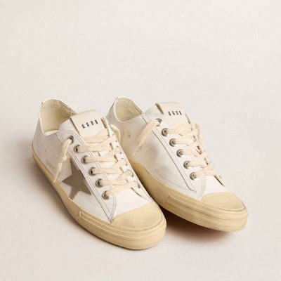Golden Goose White Bio-based V-Star Sneakers With Dove-gray Leather Star