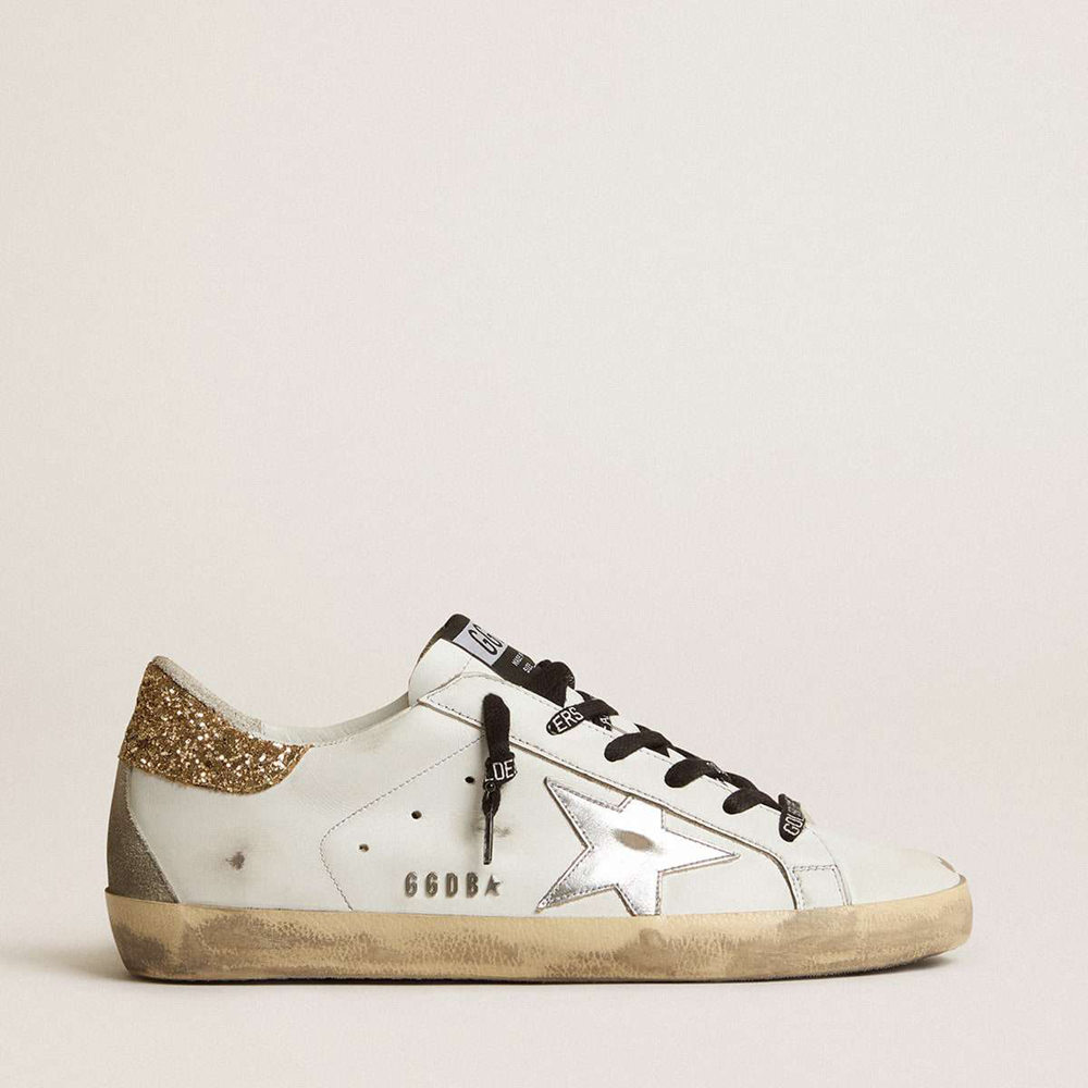 Golden Goose White Leather Super-Star Sneakers Sneakers With Glittery Heel Tab