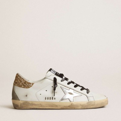 Golden Goose White Leather Super-Star Sneakers Sneakers With Glittery Heel Tab