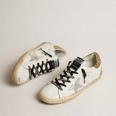 Golden Goose White Leather Super-Star Sneakers Sneakers With Glittery Heel Tab