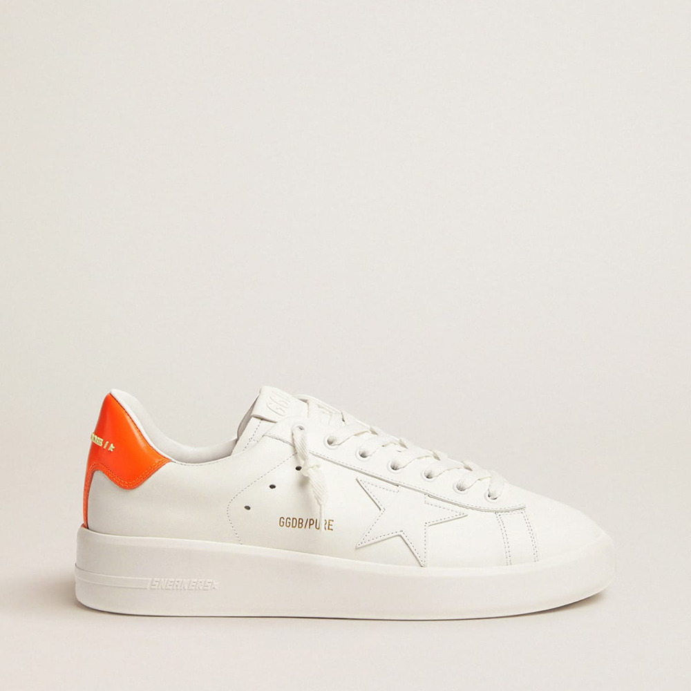 Golden Goose White Purestar Sneakers Sneakers With Fluorescent Orange Heel Tab