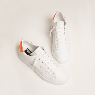 Golden Goose White Purestar Sneakers Sneakers With Fluorescent Orange Heel Tab