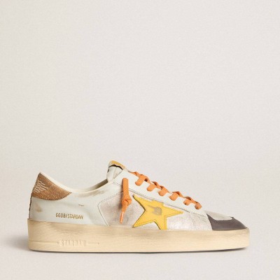 Golden Goose White Stardan Sneakers With Ocher Leather Star And Nubuck Inserts