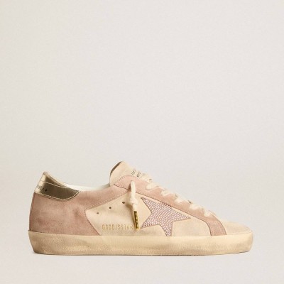 Golden Goose Woman's Super-Star Sneakers In Pale Pink Suede With Suede Star And Platinum Heel Tab