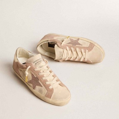 Golden Goose Woman's Super-Star Sneakers In Pale Pink Suede With Suede Star And Platinum Heel Tab