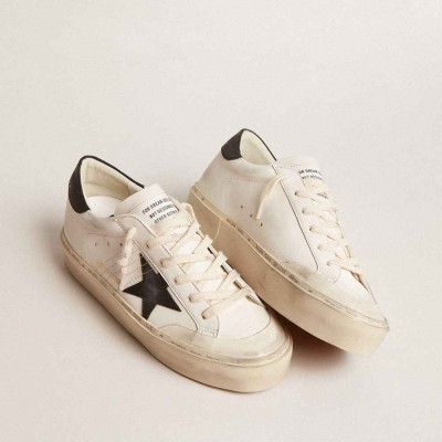 Golden Goose Woman's White Bio-based Hi Star LTD Sneakers With Black Bio-based Star And Heel Tab