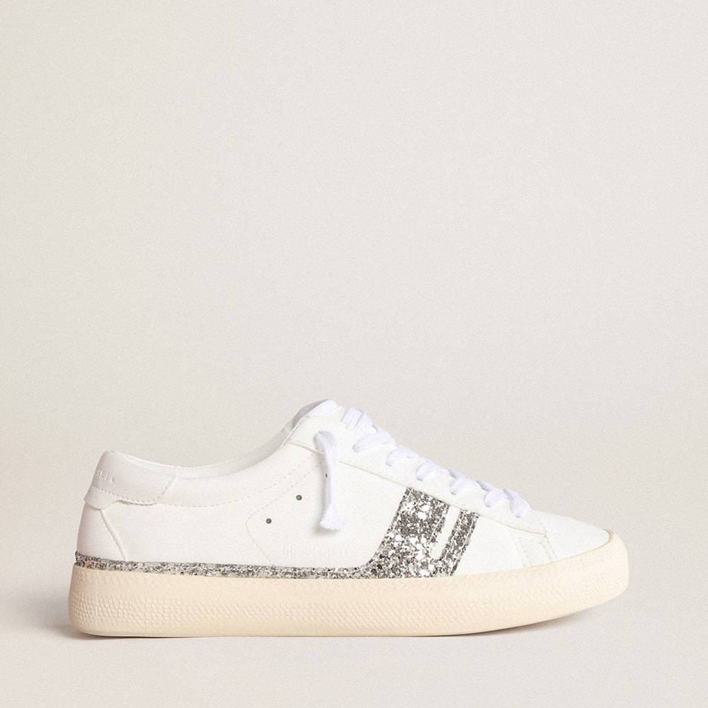 Golden Goose Yatay Model 1B Sustainable Sneakers With White Bio-based Upper And Silver Recycled Glitter Y