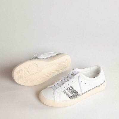 Golden Goose Yatay Model 1B Sustainable Sneakers With White Bio-based Upper And Silver Recycled Glitter Y